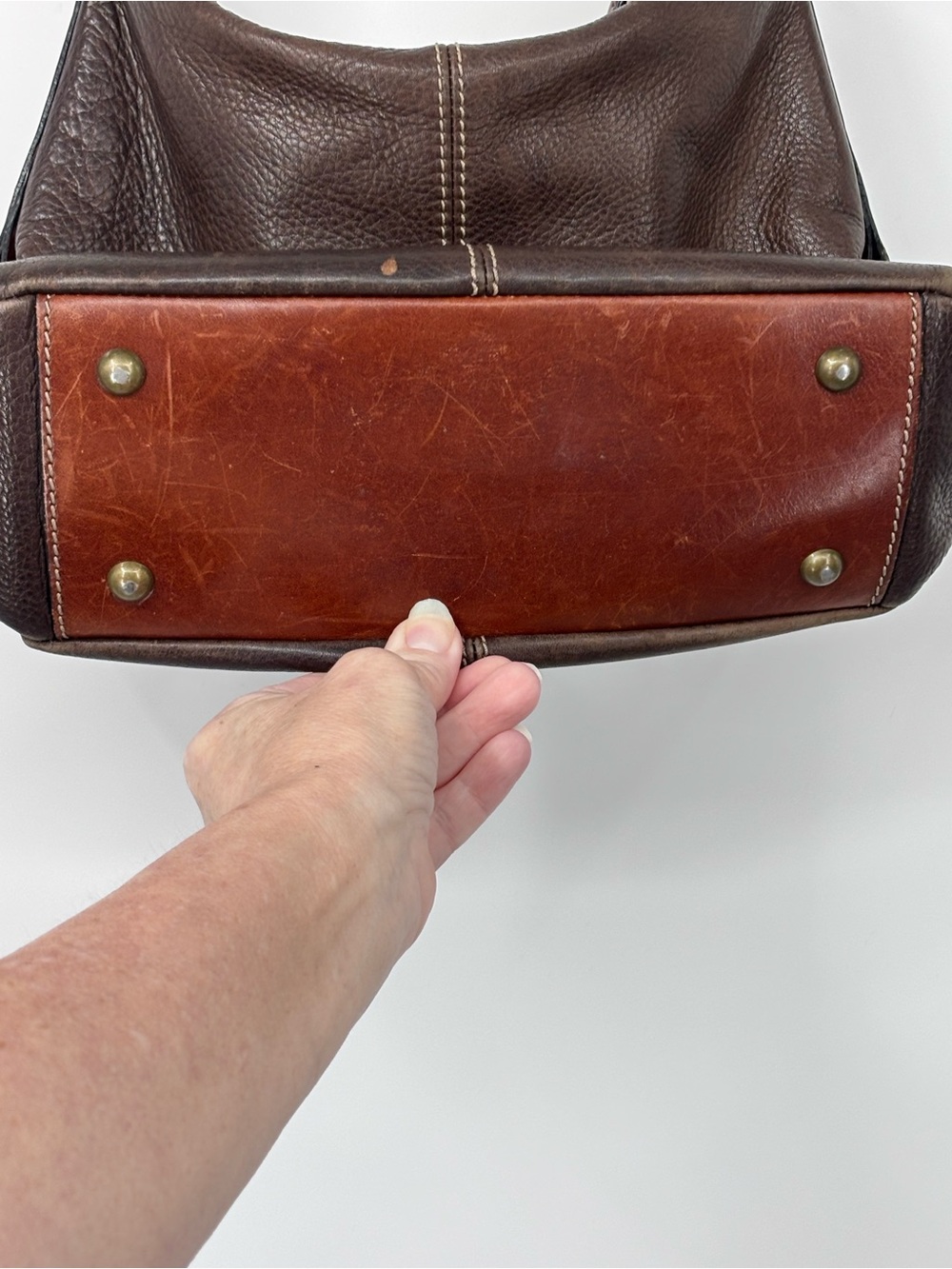 Fossil Brown Leather Shoulder handbag Bag - Classic Two-Tone Design vintage hobo - Picture 6 of 12